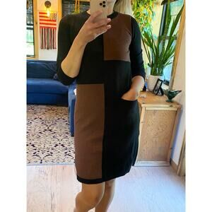 Black and brown 60's modern knee length sweater dress